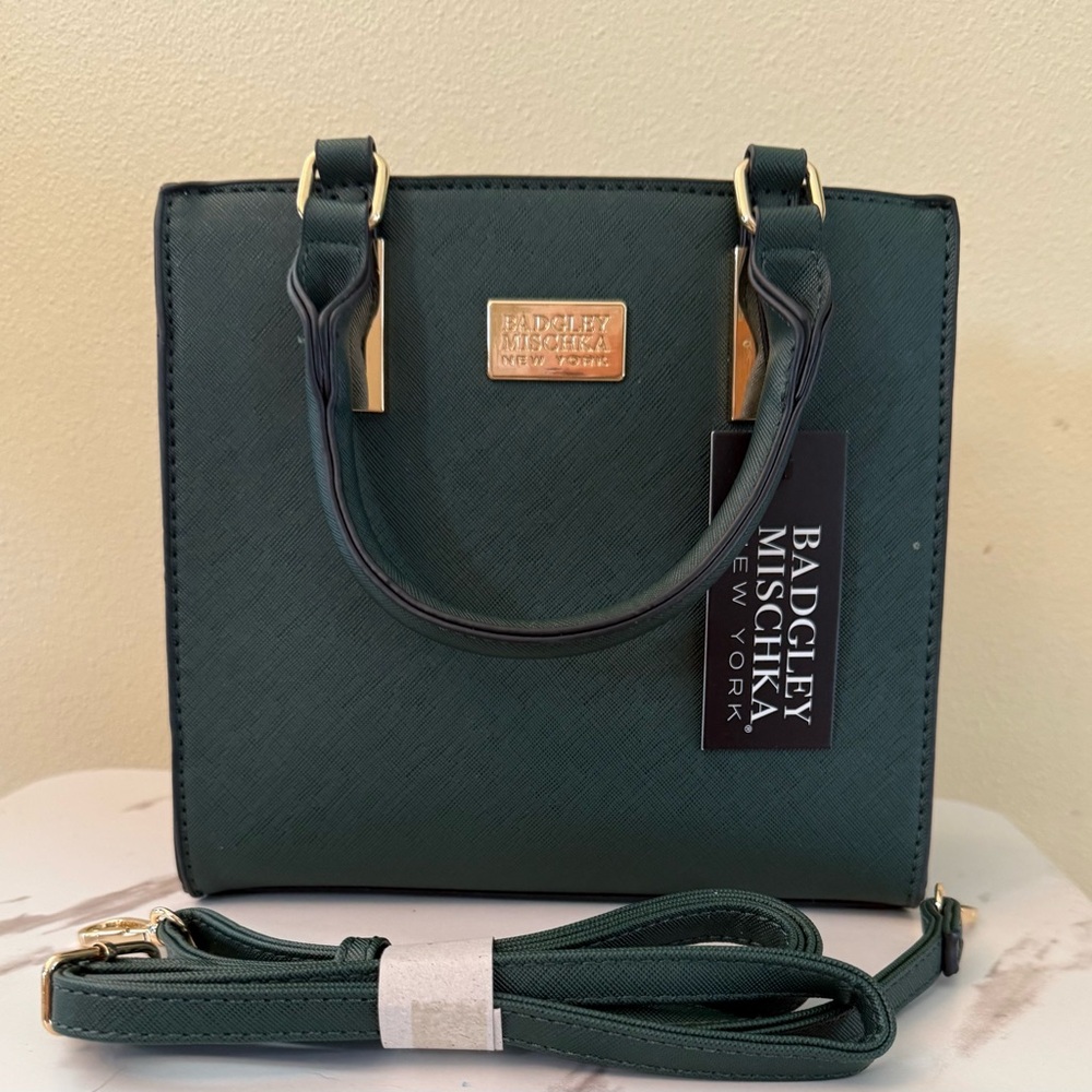 Badgley Mischka Dark Green PVC Crossbody Satchel, NWT